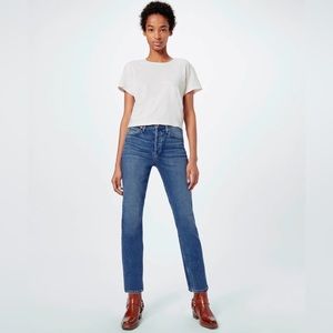 RE/DONE Light Mid Blue High Rise Ankle Crop Comfort Stretch Denim Slim Jeans